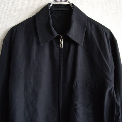 GIORGIO ARMANI Rayon Linen Double Zip Jacket Black Size 44