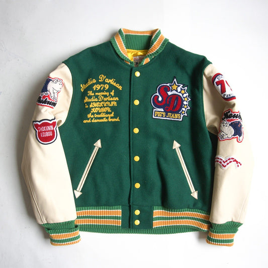 STUDIO D'ARTISAN Leather Sleeve Varsity Jacket Size LL