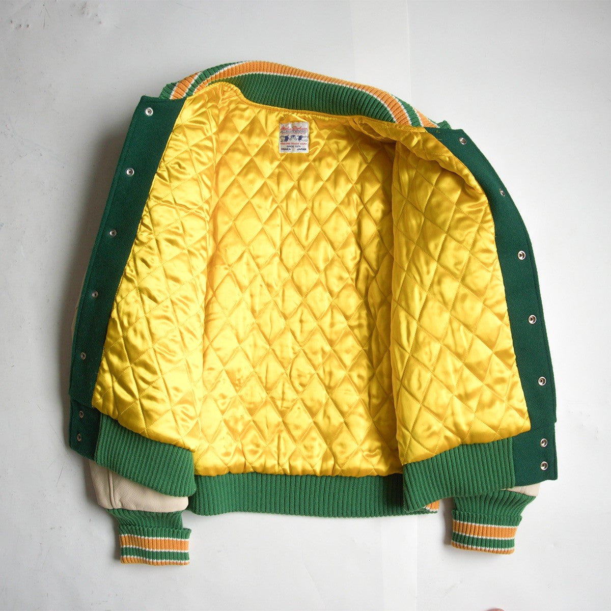 STUDIO D'ARTISAN Leather Sleeve Varsity Jacket Size LL