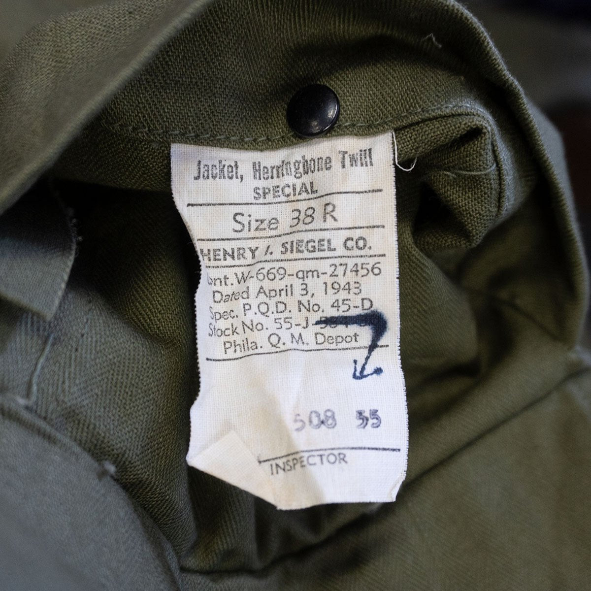 US ARMY 40s M-43 HBT Jacket Deadstock 13 Star Size 38R