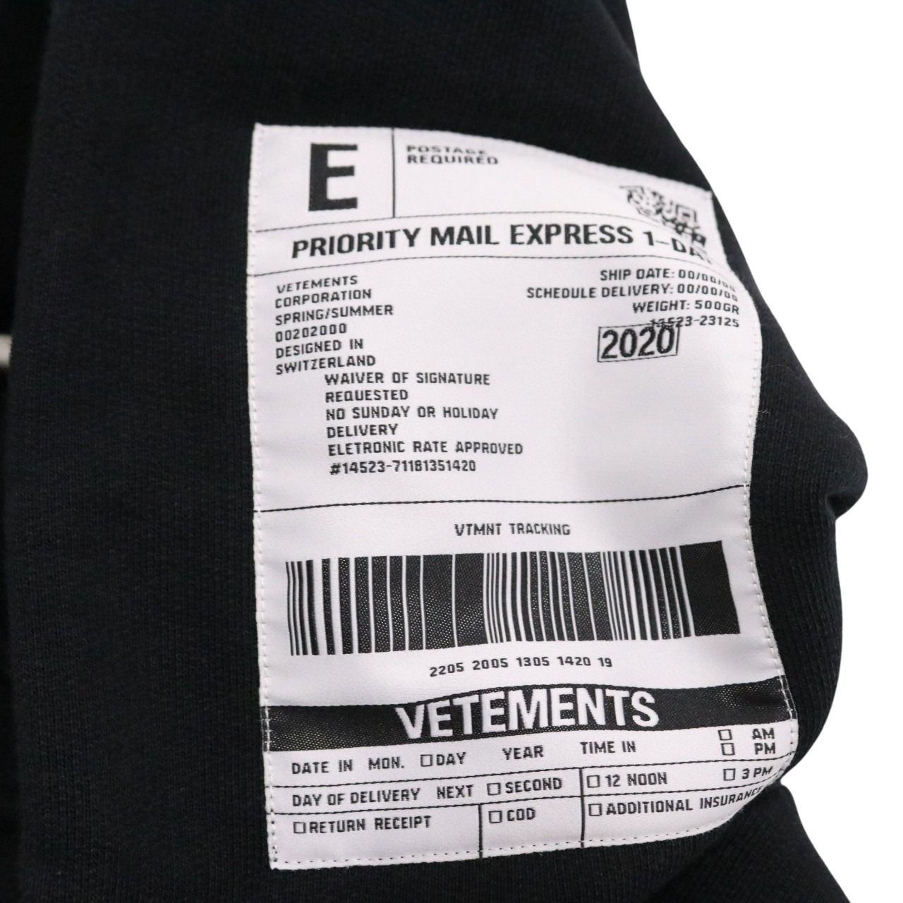 VETEMENTS 20SS Food Delivery Label Hoodie Black Size S