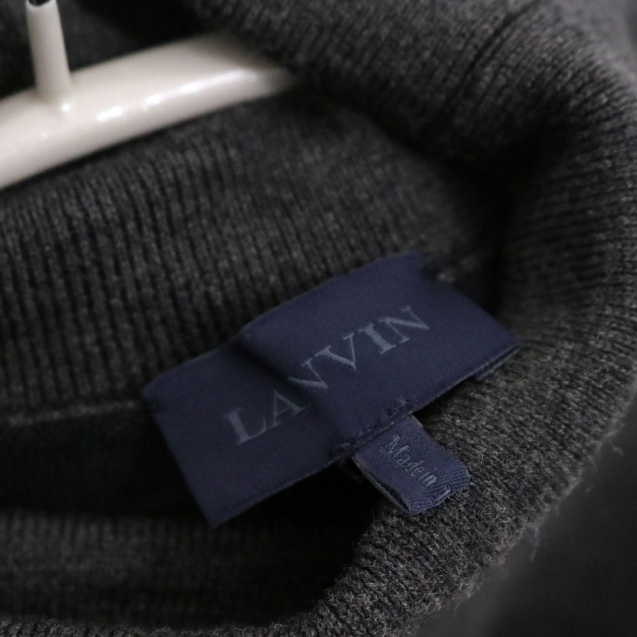 LANVIN Panelled High Gauge Turtleneck Sweater Gray Size S