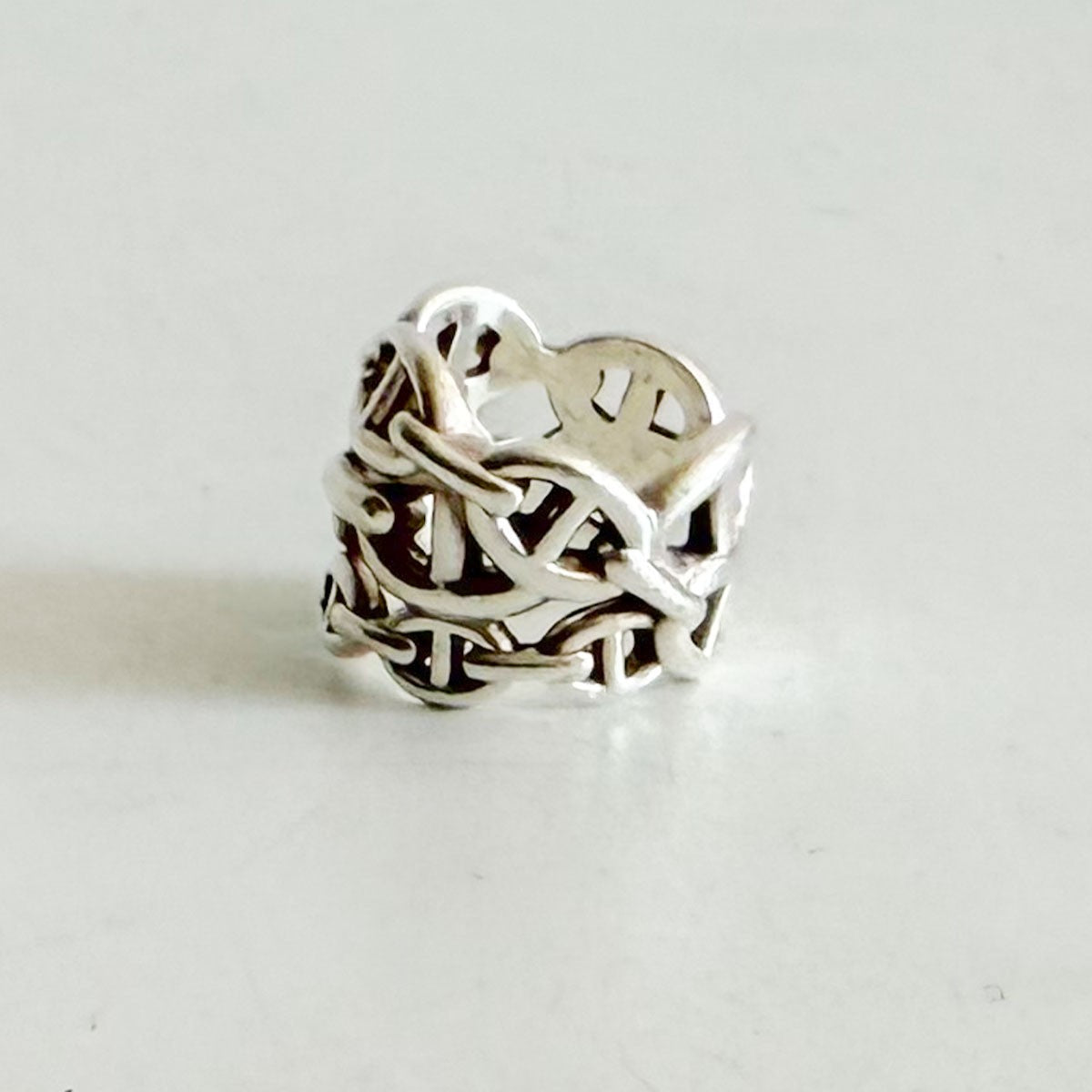 HERMES Silver 925 Enchainee GM Chaine d'Ancre Ring Size 53