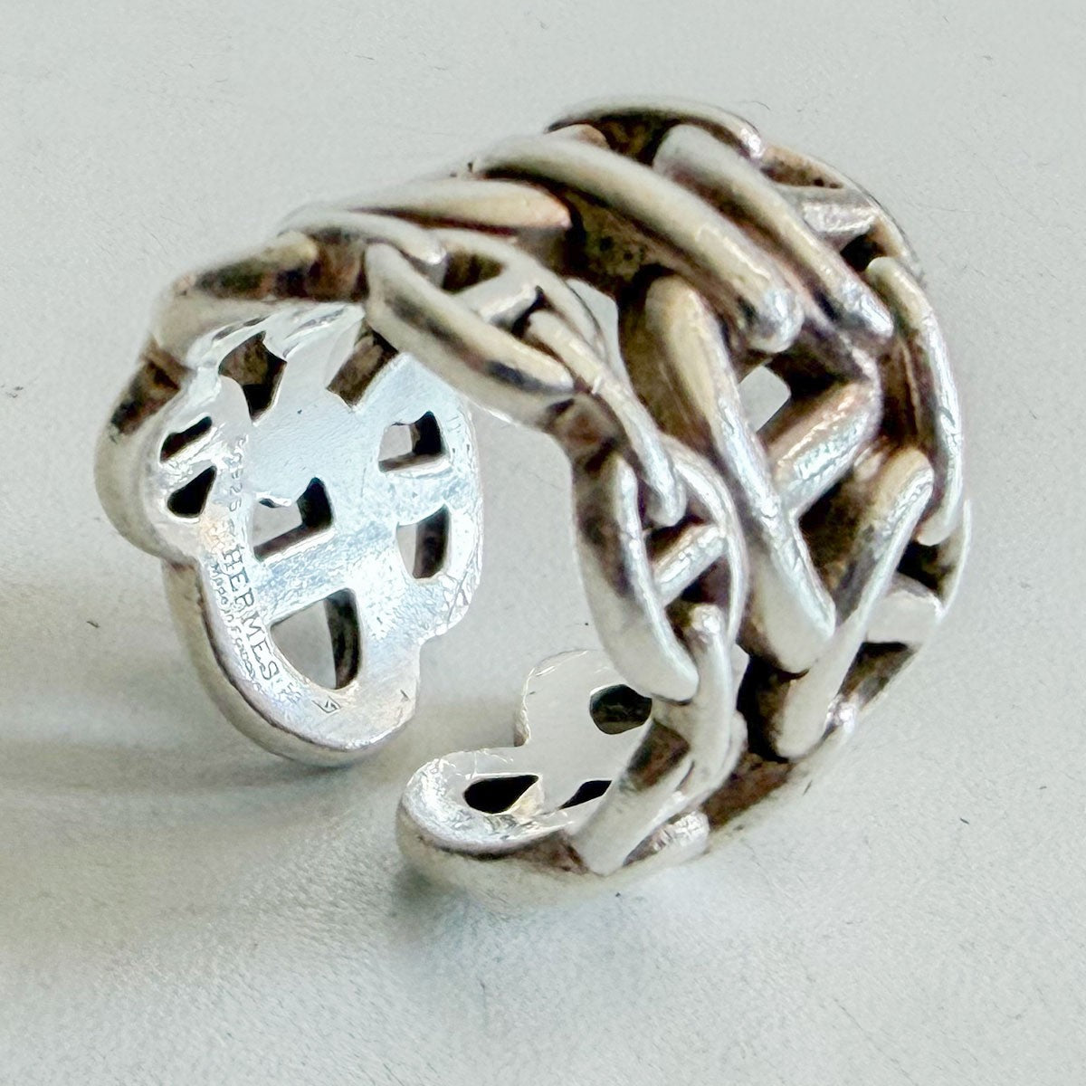 HERMES Silver 925 Enchainee GM Chaine d'Ancre Ring Size 53