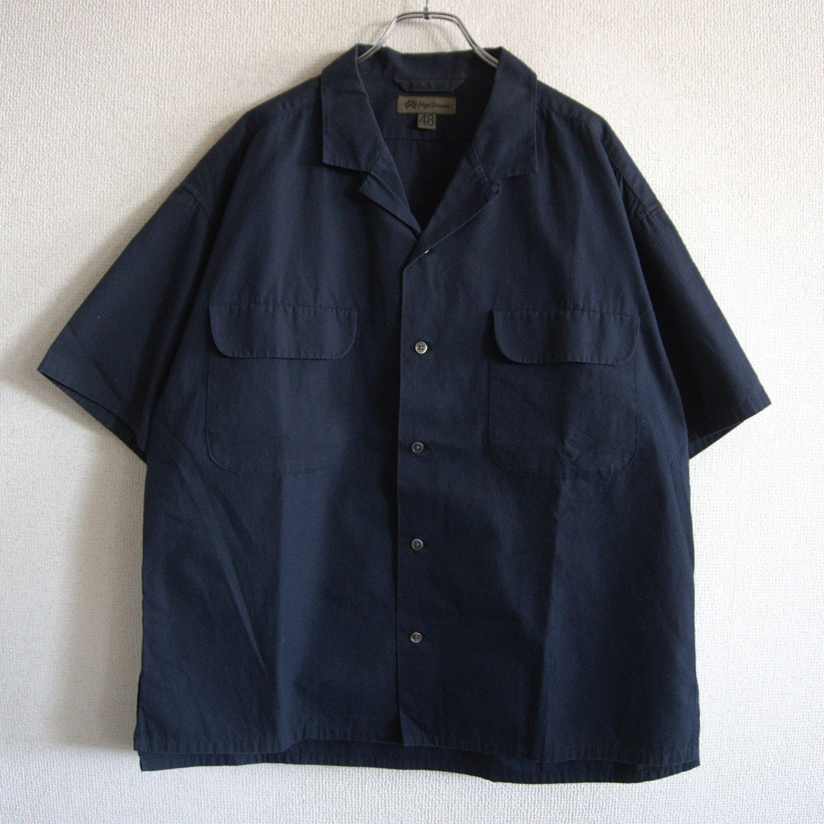 NIGEL CABOURN Cotton Twill Open Collar Shirt Navy Size 48