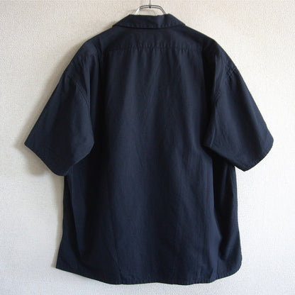 NIGEL CABOURN Cotton Twill Open Collar Shirt Navy Size 48