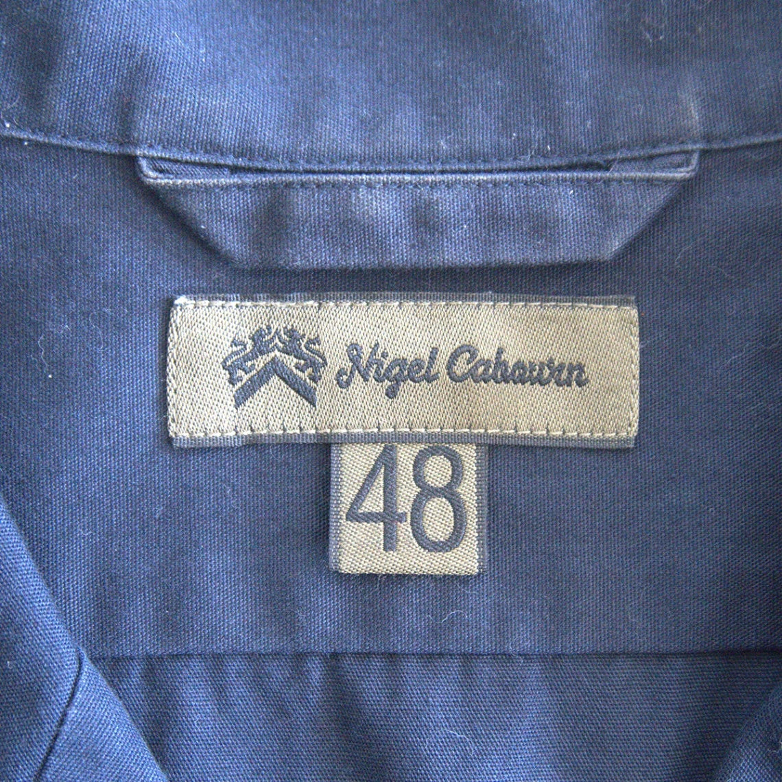 NIGEL CABOURN Cotton Twill Open Collar Shirt Navy Size 48