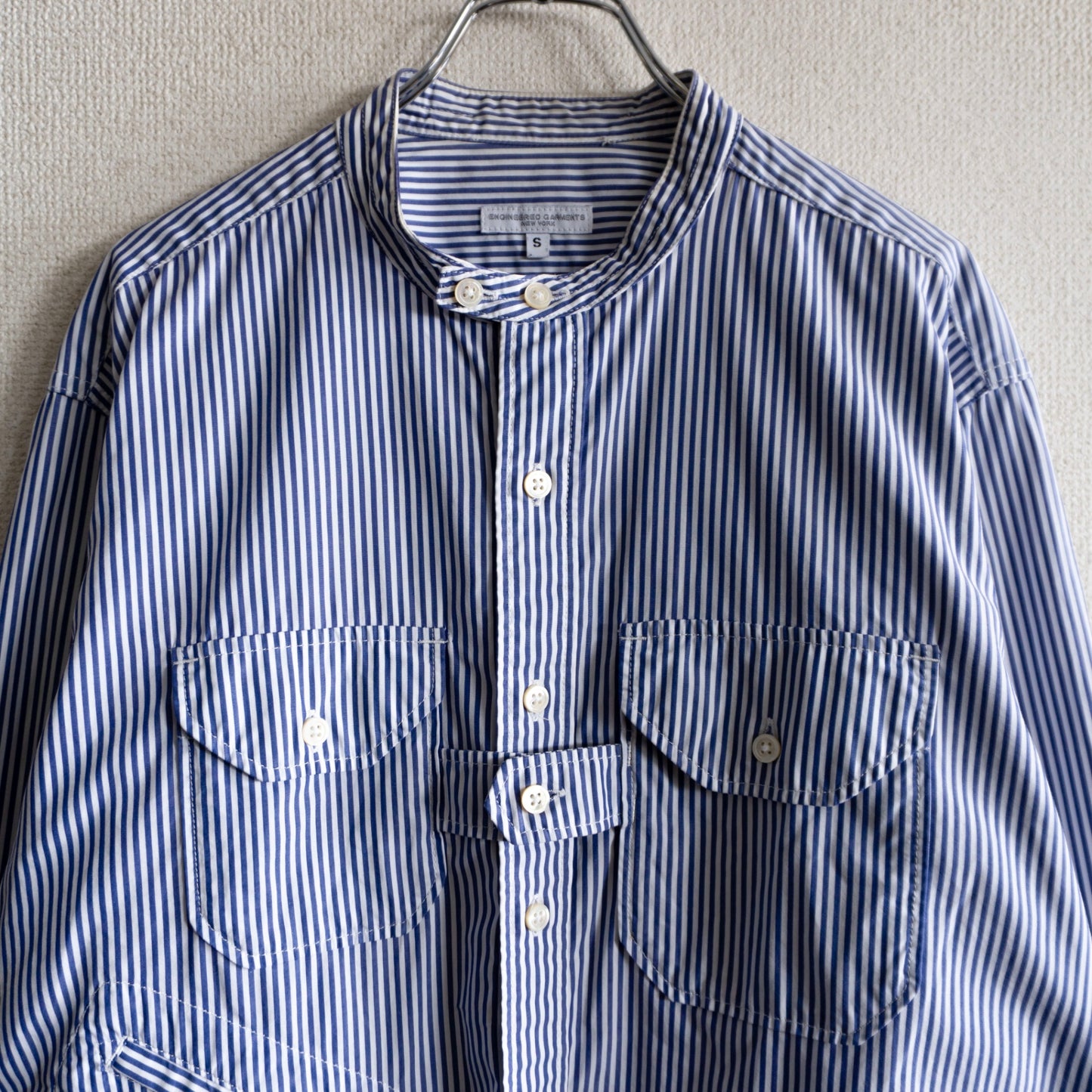 Engineered Garments Banded Collar Stripe Shirt Size S