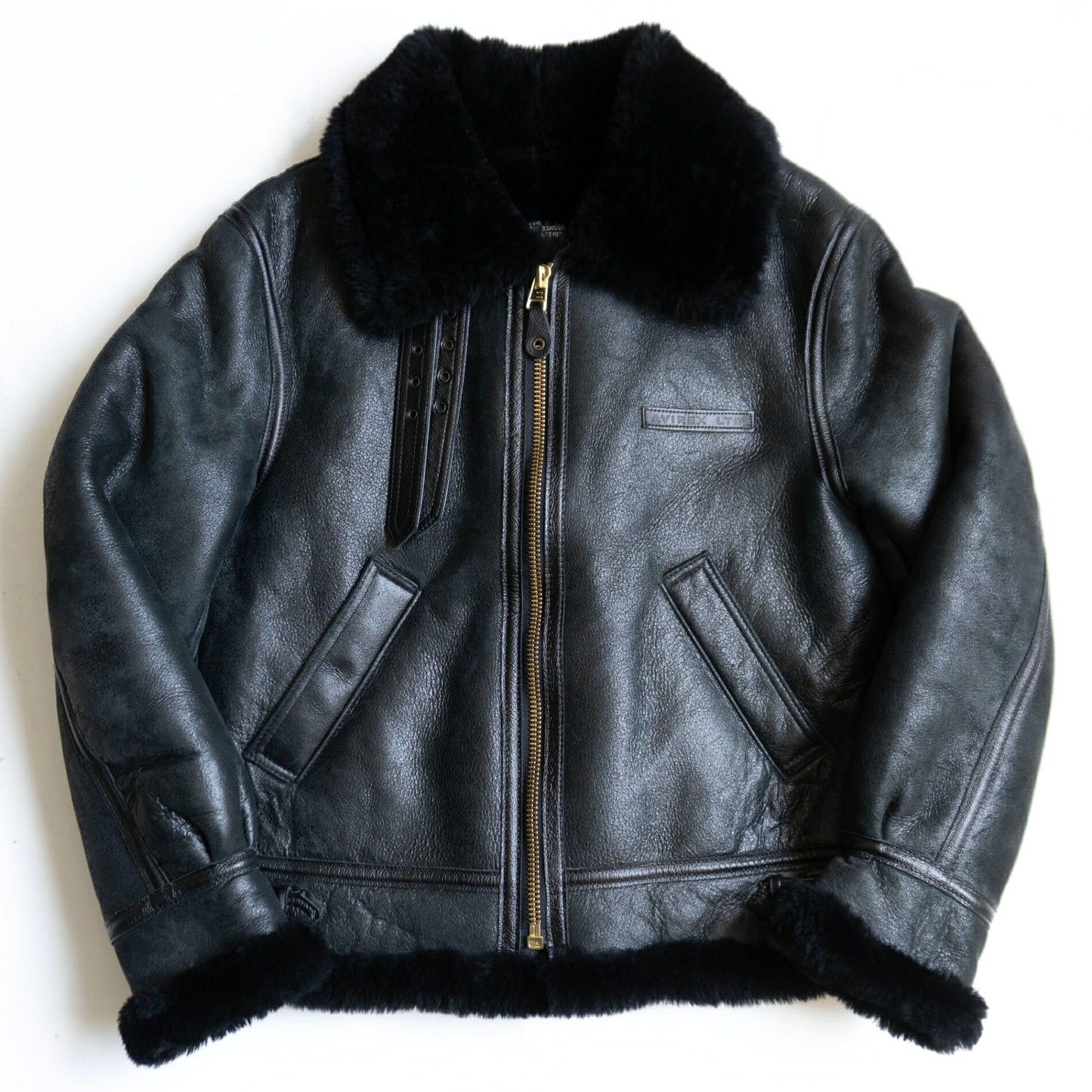 AVIREX B-3 Shearling Bomber Jacket Black Size L