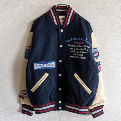VAN JAC Leather Sleeve Varsity Jacket Patch Design Size M