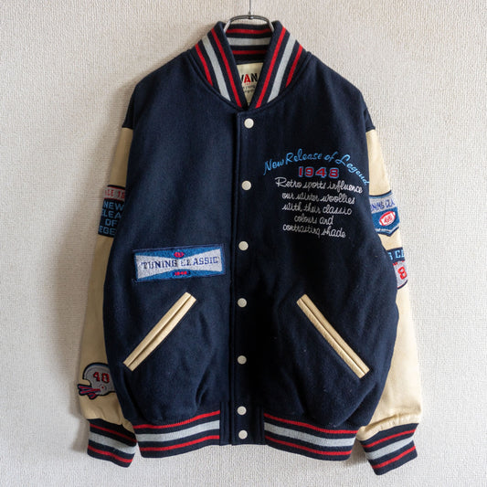 VAN JAC Leather Sleeve Varsity Jacket Patch Design Size M