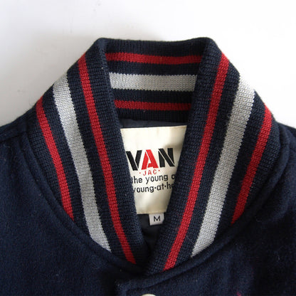 VAN JAC Leather Sleeve Varsity Jacket Patch Design Size M