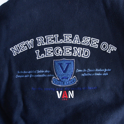 VAN JAC Leather Sleeve Varsity Jacket Patch Design Size M