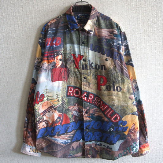 POLO RALPH LAUREN All Over Pattern Work Shirt Size L