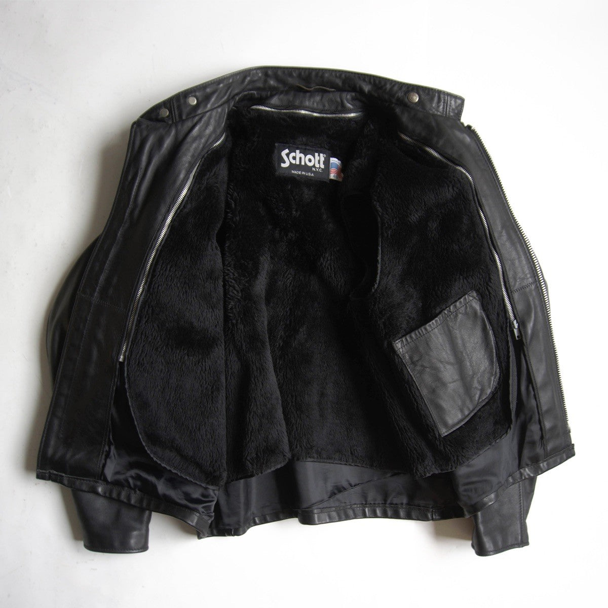 SCHOTT 641 Single Rider Leather Jacket w/ Boa Liner Size 46