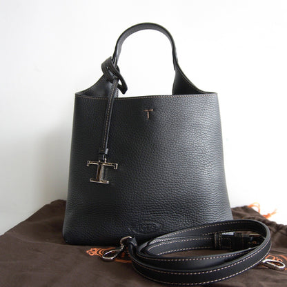 TOD'S T Timeless 2-Way Leather Mini Bag Black Size ONE SIZE