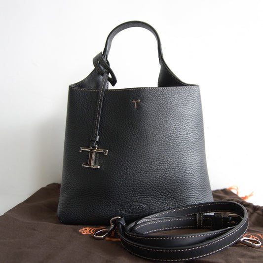 TOD'S T Timeless 2-Way Leather Mini Bag Black Size ONE SIZE