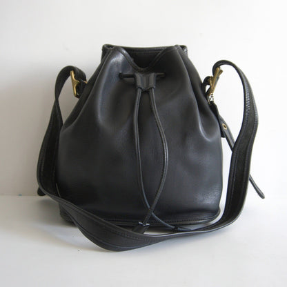 OLD COACH Leather Drawstring Bucket Bag Black Size ONE SIZE