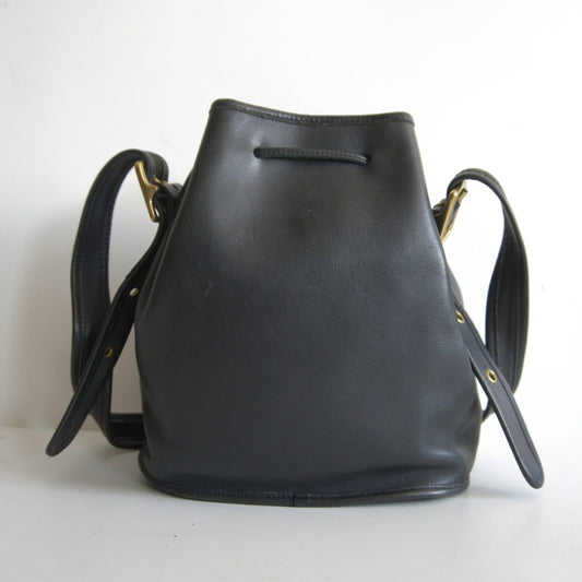 OLD COACH Leather Drawstring Bucket Bag Black Size ONE SIZE