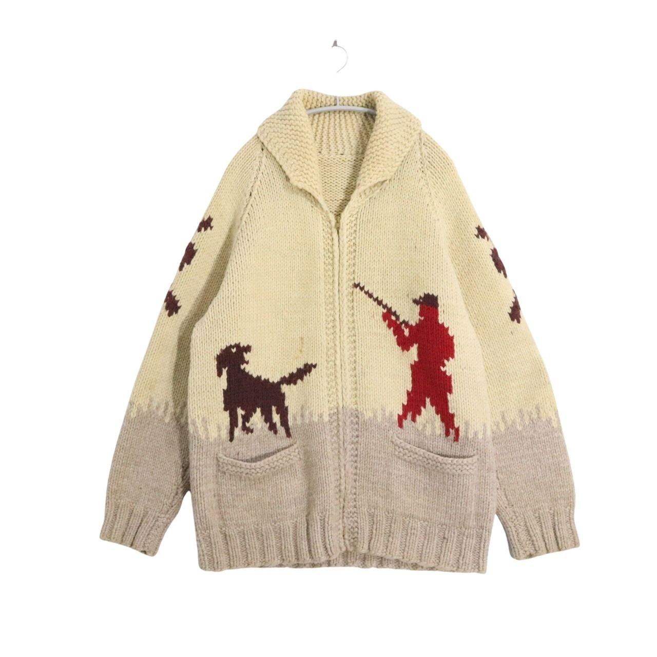 Vintage 60s 70s Wool Cowichan Hunting Sweater Beige Size M