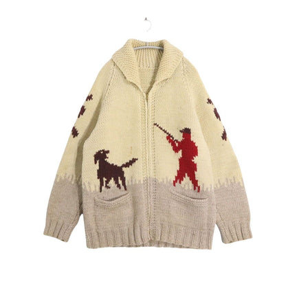 Vintage 60s 70s Wool Cowichan Hunting Sweater Beige Size M