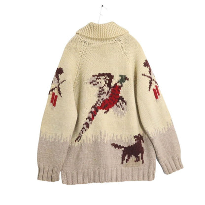 Vintage 60s 70s Wool Cowichan Hunting Sweater Beige Size M