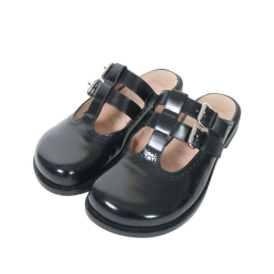 LOEWE Campo Mary Jane Polished Mule Black Sandals Size 25.5cm