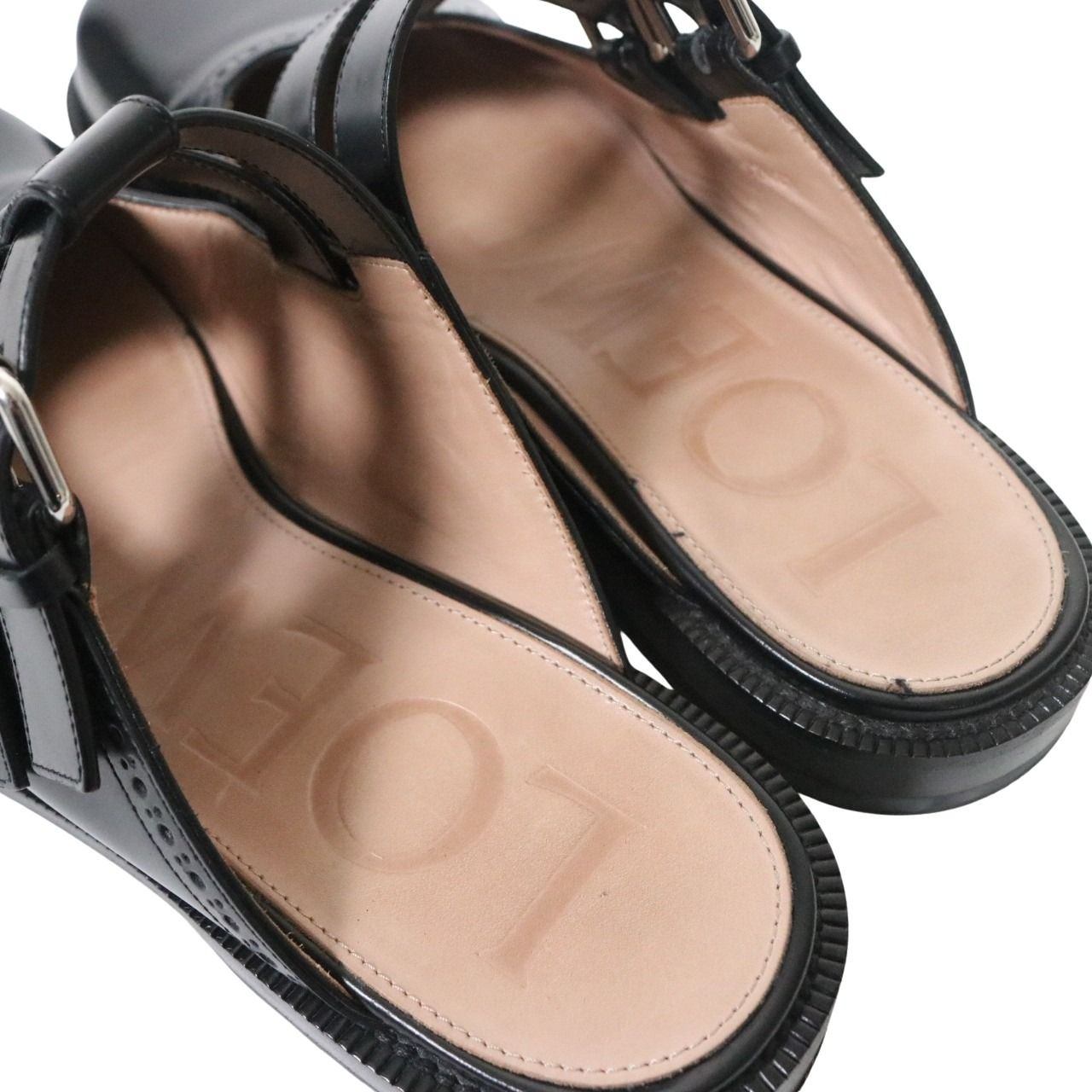 LOEWE Campo Mary Jane Polished Mule Black Sandals Size 25.5cm