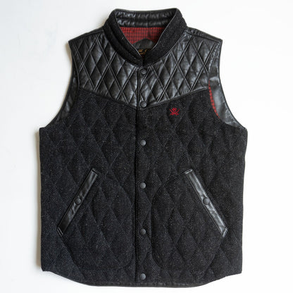 THE FLAT HEAD x Harris Tweed Leather Paneled Vest Size 40