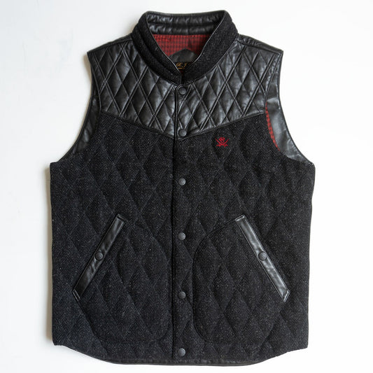 THE FLAT HEAD x Harris Tweed Leather Paneled Vest Size 40