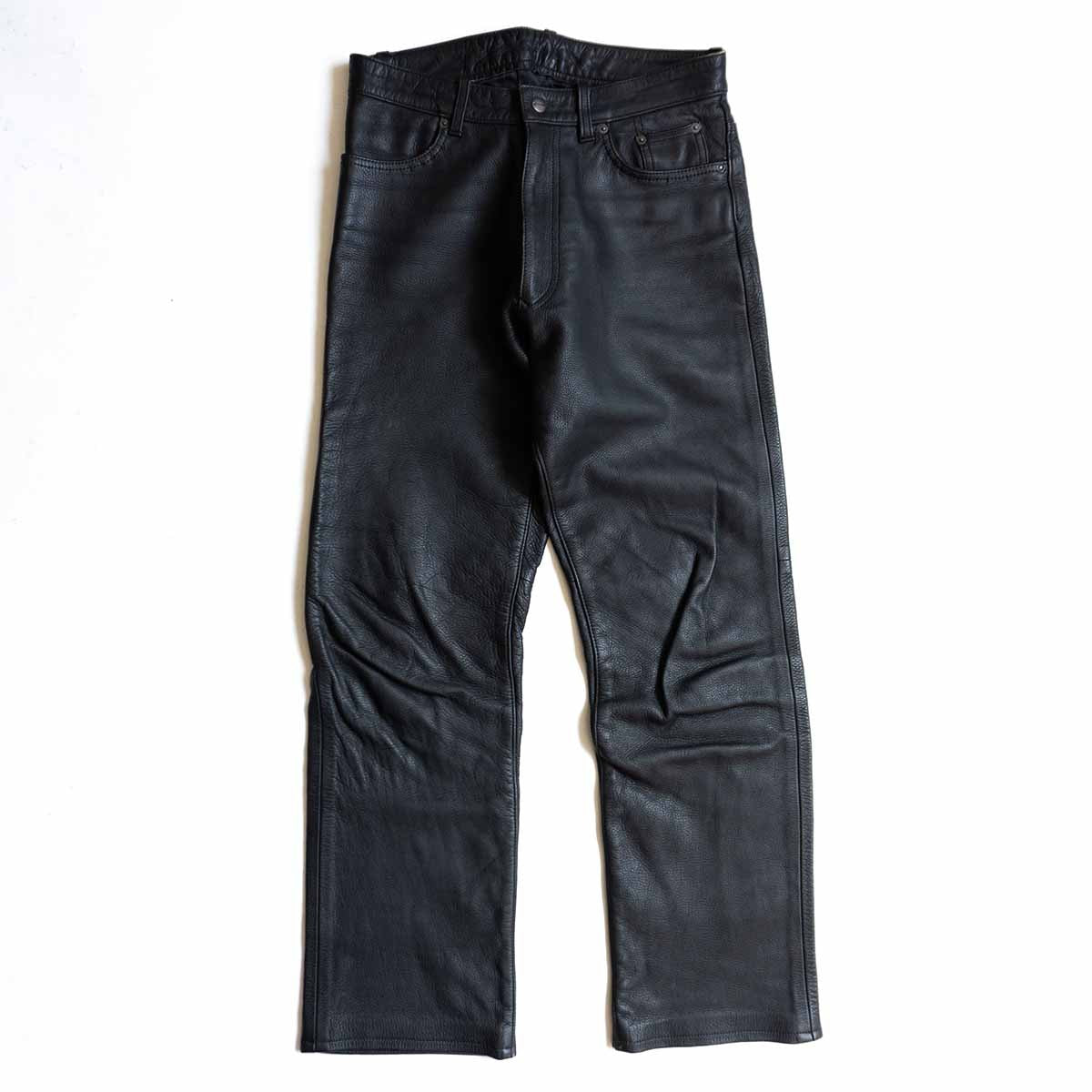 KUSHITANI Thick Cowhide Leather Biker Pants Black Size LL