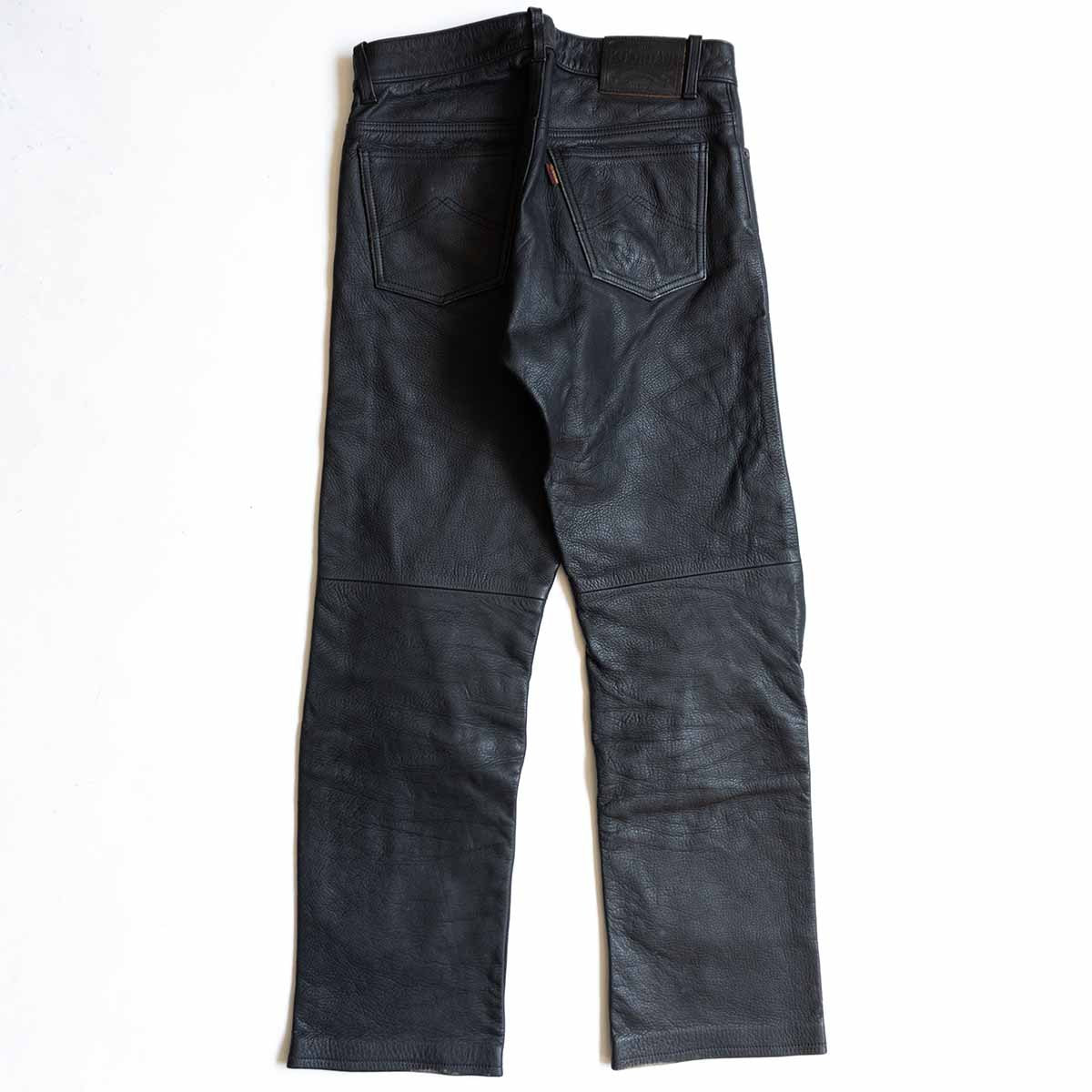 KUSHITANI Thick Cowhide Leather Biker Pants Black Size LL