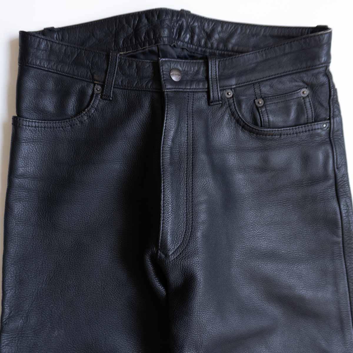 KUSHITANI Thick Cowhide Leather Biker Pants Black Size LL