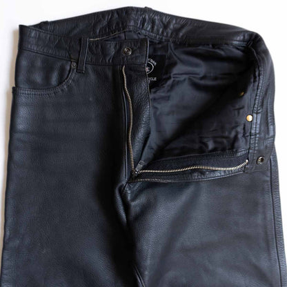 KUSHITANI Thick Cowhide Leather Biker Pants Black Size LL