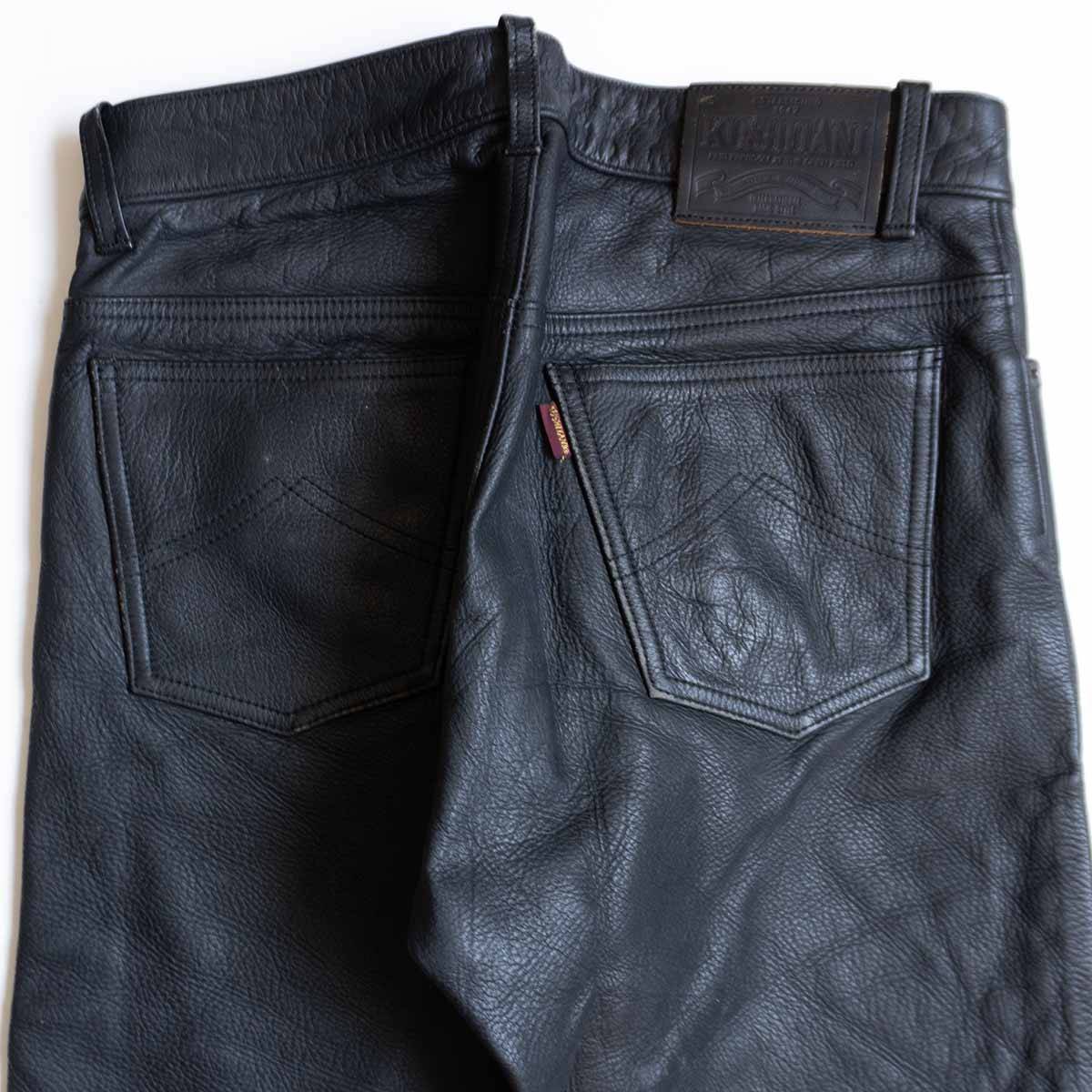KUSHITANI Thick Cowhide Leather Biker Pants Black Size LL