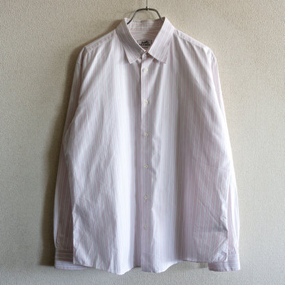 HERMES Sellier Button Cotton Stripe Shirt Size 43