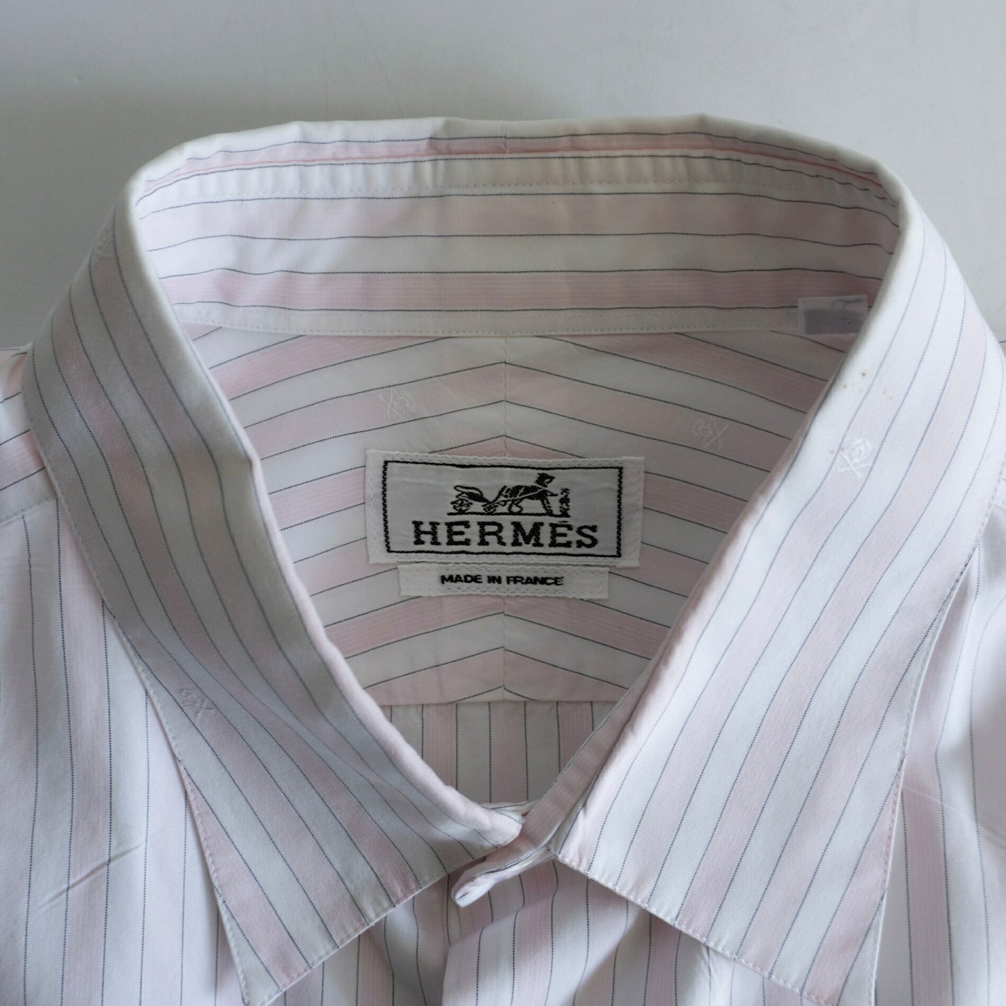 HERMES Sellier Button Cotton Stripe Shirt Size 43