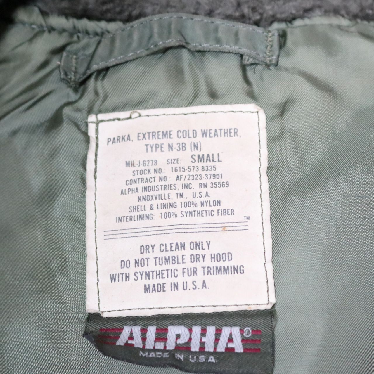 ALPHA INDUSTRIES 80s N-3B Flight Jacket Sage Green Size S