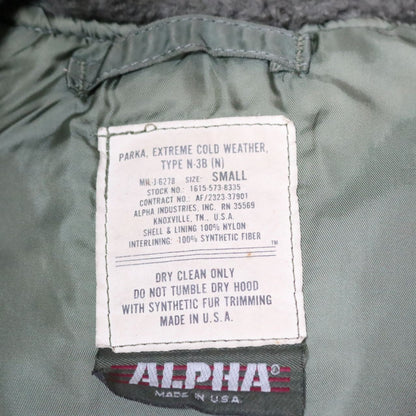 ALPHA INDUSTRIES 80s N-3B Flight Jacket Sage Green Size S