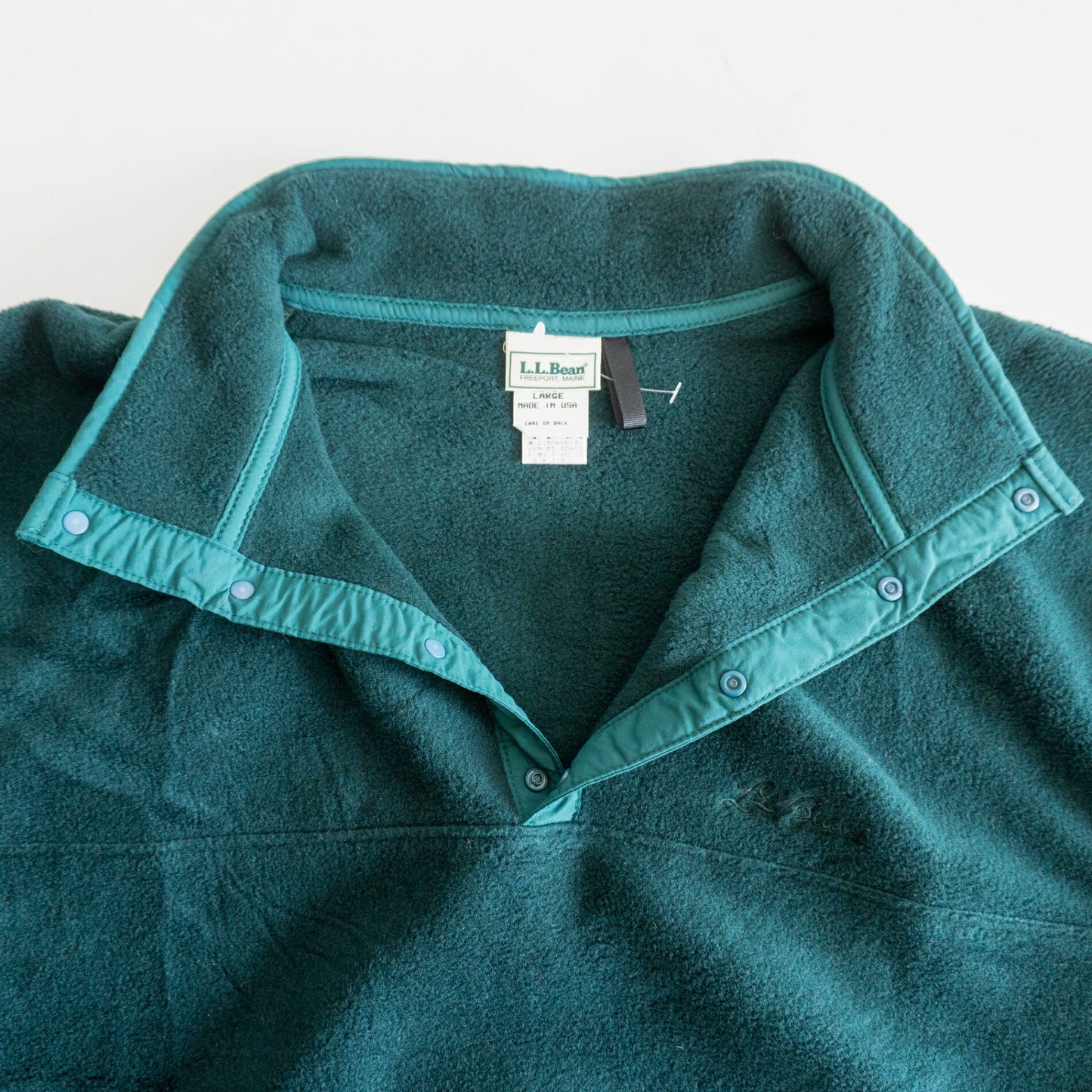 L.L.BEAN Script Logo Snap-T Fleece Pullover Green Size L