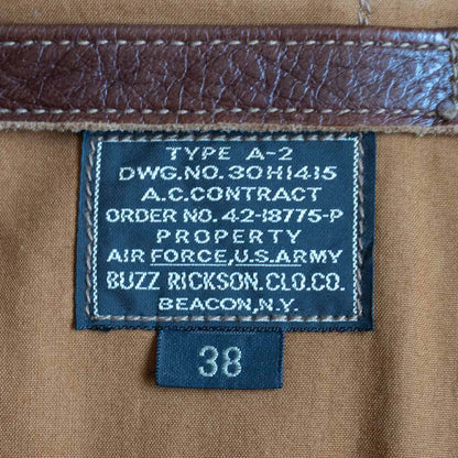 BUZZ RICKSON'S A-2 Horsehide Red Rib Flight Jacket Size M