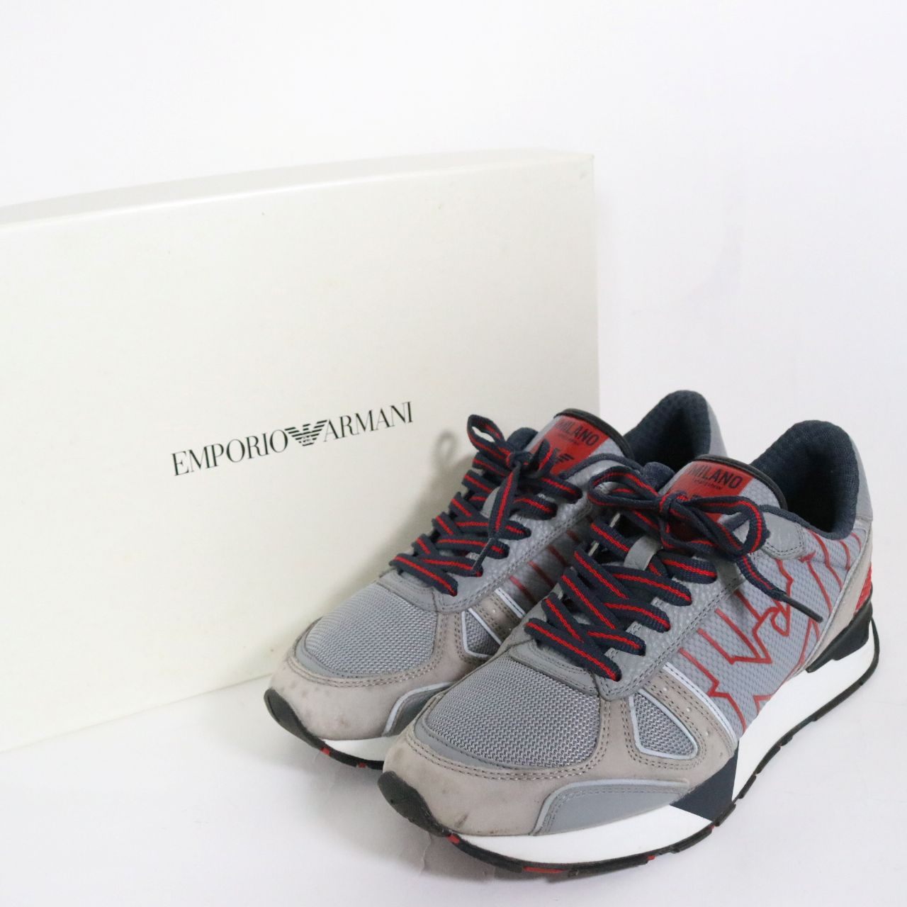 EMPORIO ARMANI Eagle Logo Suede Sneakers Gray Size 26.0cm