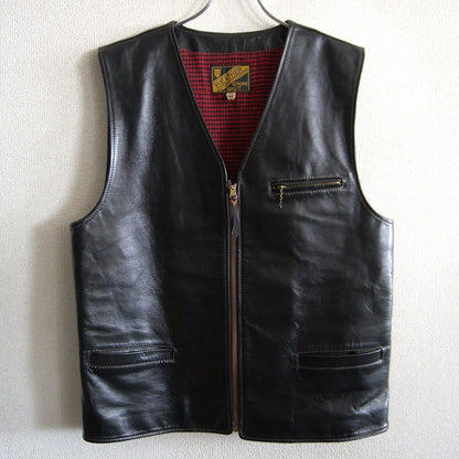 Y'2 LEATHER Horsehide Black Leather Vest Size 44