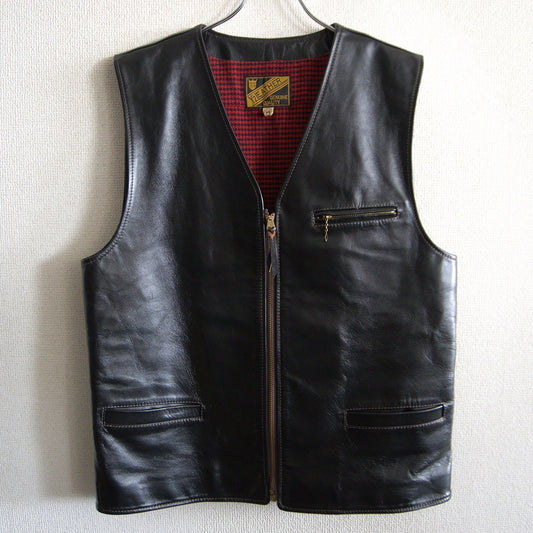 Y'2 LEATHER Horsehide Black Leather Vest Size 44