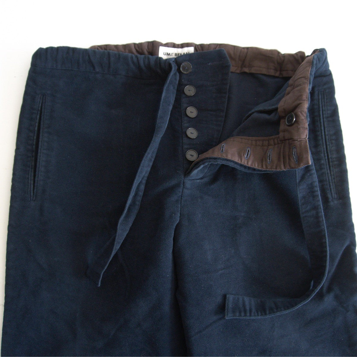 UMIT BENAN Navy Moleskin Easy Trousers Size 44