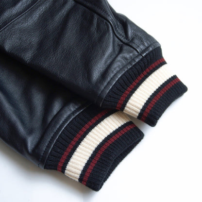 VAN CLUB Leather Sleeve Varsity Jacket Black Size M