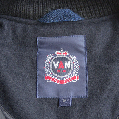 VAN CLUB Leather Sleeve Varsity Jacket Black Size M