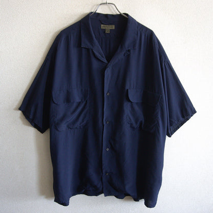 NIGEL CABOURN Rayon Open Collar Shirt Dye Navy Size 54