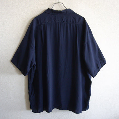NIGEL CABOURN Rayon Open Collar Shirt Dye Navy Size 54