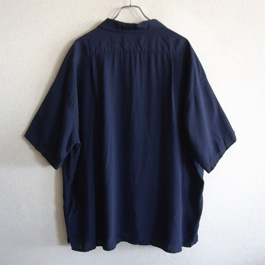NIGEL CABOURN Rayon Open Collar Shirt Dye Navy Size 54